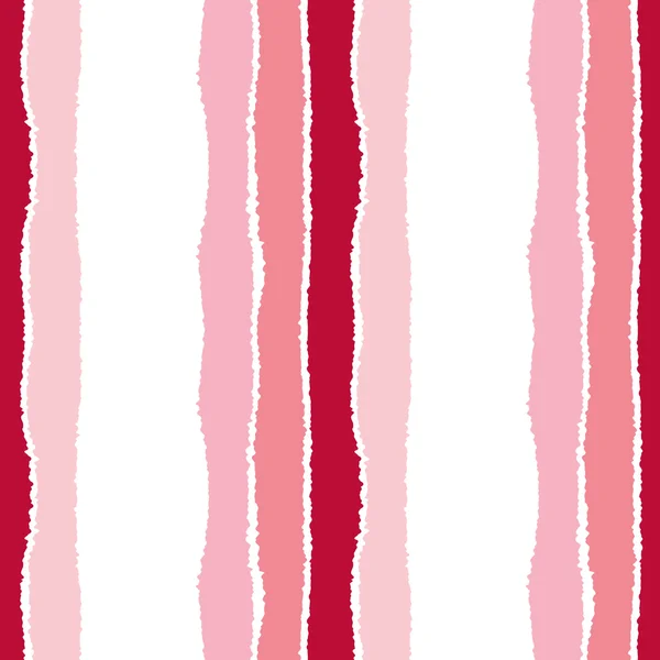 Seamless strip pattern. Vertical lines with torn paper effect. Shred edge background. Cold soft contrast red, rose, white colors. Autumn, winter theme. Vector illustration — Διανυσματικό Αρχείο