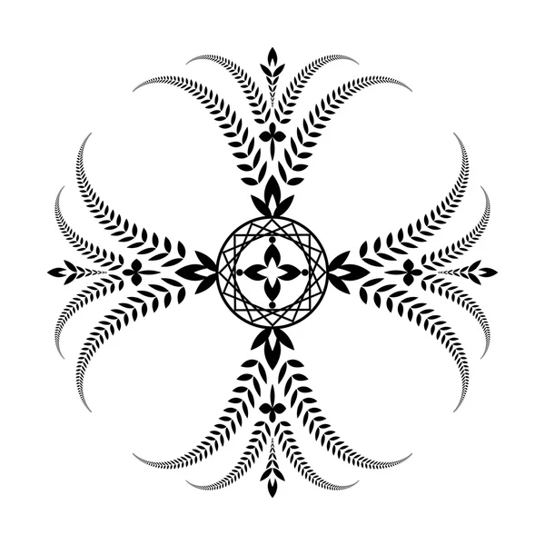 Laurel wreath tattoo. Cross ornament. Black sign on white background. Defense, peace, glory symbol. Vector isolated — Stok Vektör