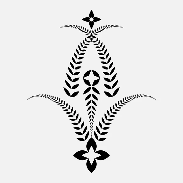 Laurel wreath tattoo. Decorative ornamen with crosses. Flower, bowl sign. Victory, peace, glory, summit symbol. Black silhouette on white background. Vector — 스톡 벡터