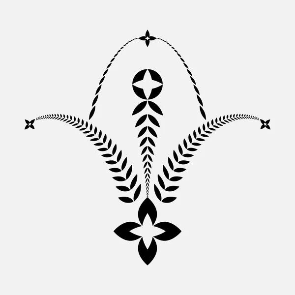 Laurel wreath tattoo. Decorative ornamen with crosses. Flower, bowl sign. Victory, peace, glory, summit symbol. Black silhouette on white background. Vector — 스톡 벡터