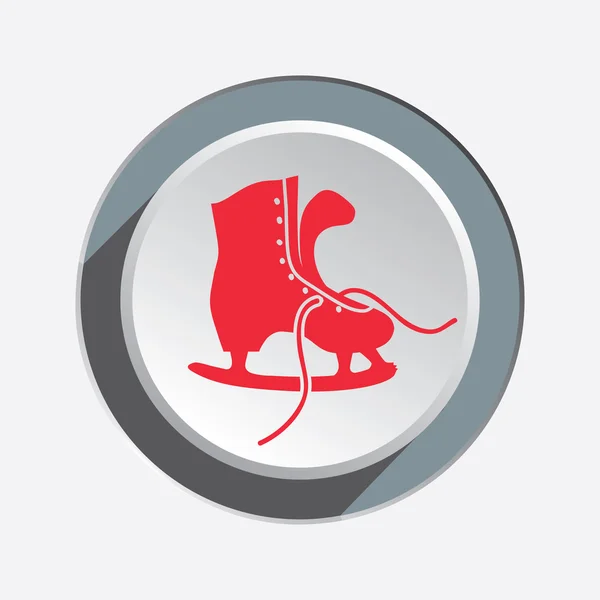 Skating unlaced boots icon. Sport, winter symbol. Red round sign on three-dimensional white-gray button with shadow. Vector