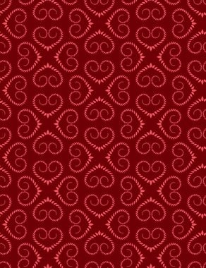 Seamless heart signs pattern. Love, birthday, Valentine day, holiday, sale texture. Twist ornament of laurel leaves. Red colored background. Vector