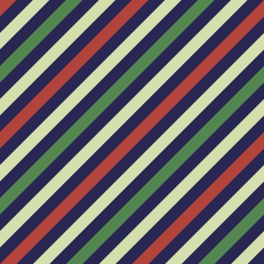 Seamless geometric pattern. Stripy texture for neck tie. Diagonal contrast strips on background. Contrast dark blue, red, green colors. Vector