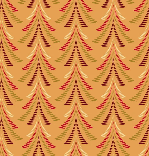 Seamless Christmas pattern. Firs, trees on orange background. Twist stylized ornament of laurel leaves. Winter, New Year, nature texture. Vector — 스톡 벡터
