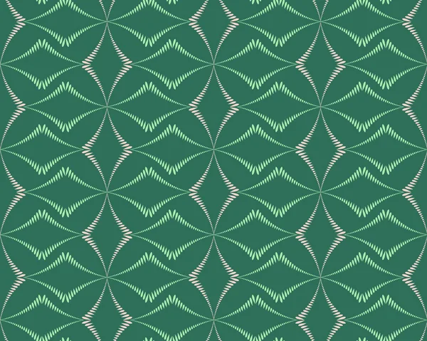 Seamless geometric abstract pattern. Rhombus bands, lines on light brown background. Green, gray, beige pastel colors. Vector — 图库矢量图片