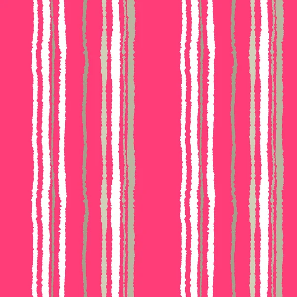 Seamless strip pattern. Vertical lines with torn paper effect. Shred edge texture. White, gray contrast colors on magenta background. Vector — Stockvector