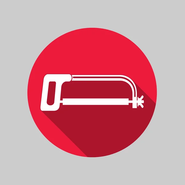 Saw, fretsaw, tool icon. Repair fix symbol. Round red circle flat icon with long shadow. Vector — Stock vektor