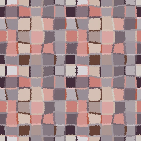 Padrão de mosaico geométrico sem costura verificado. Fundo de retângulos tecidos e quadrados. Patchwork, cerâmica, textura da telha. Frio, cinza, marrom, rosa cores. Vetor — Vetor de Stock