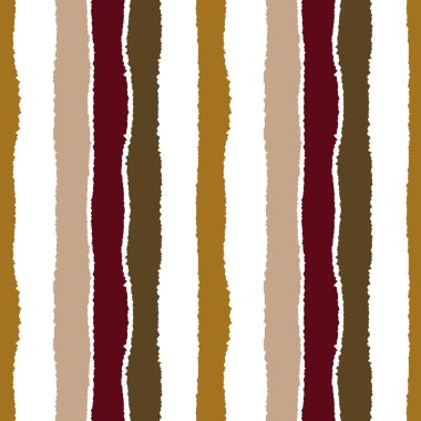 Striped seamless pattern. Vertical wide lines with torn paper effect. Shred edge band background. Brown, sepia, white contrast colors. Vector