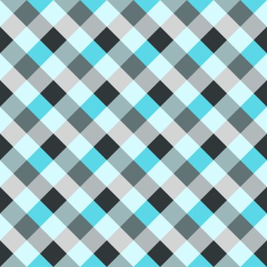 Seamless geometric checked pattern. Diagonal square, woven line background. Patchwork, rhombus, staggered texture. Gray, blue colors. Winter theme. Vector