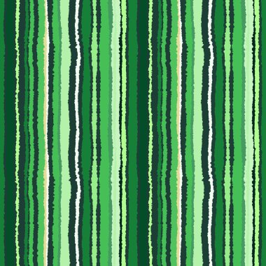 Seamless strip pattern. Vertical lines with shred edge, torn paper effect. Green, white, gray contrast colored background. Green tree theme. Vector