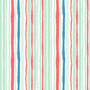 Seamless striped pattern. Vertical narrow lines. Torn paper, shred edge texture. Blue, white, orange light soft colored background. Vector