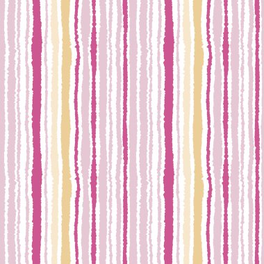 Seamless striped pattern. Vertical narrow lines. Torn paper, shred edge texture. Beige, rose, white colored background. Vector