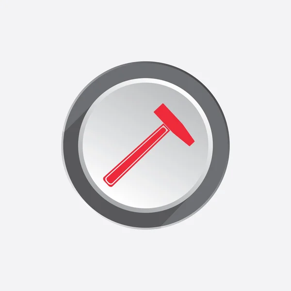 Icono de martillo. Reparar símbolo de herramienta. Señal roja en el botón tridimensional blanco-gris. Vector — Vector de stock