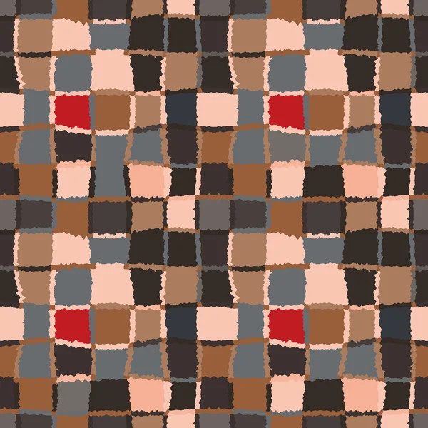 Geometric mosaic seamless pattern. Checked background of woven rectangles and squares. Patchwork, ceramic, tile texture. Cold, gray, brown, rose colors. Vector