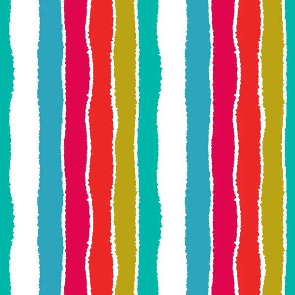 Striped seamless pattern. Vertical wide lines with torn paper effect. Shred edge bands. Turquoise, red, white colors. Vector