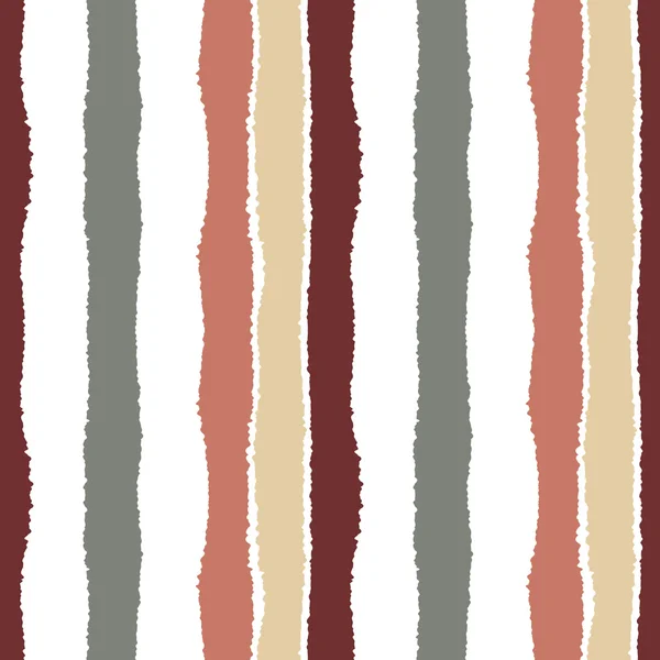 Striped seamless pattern. Vertical wide lines with torn paper effect. Shred edge band background. Gray, brown, white contrast colors. Vector — ストックベクタ