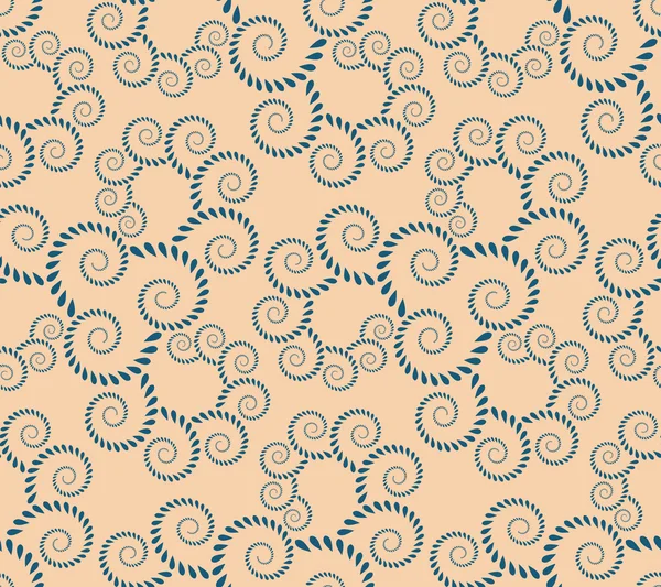 Spiral seamless lace pattern. Abstract twirl figures of laurel leaves texture. Blue, yellow contrast colored background. Vector — Stockový vektor