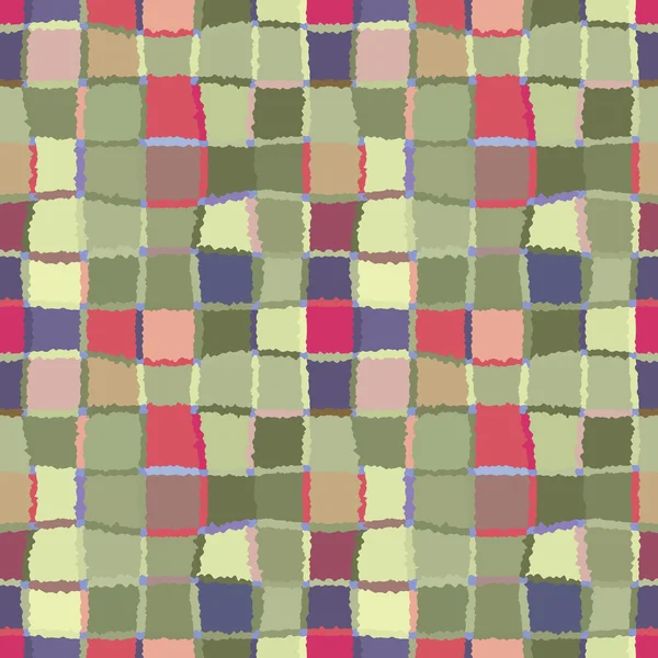 Motivo a mosaico geometrico a quadri senza cuciture. Sfondo di rettangoli intrecciati e quadrati. Patchwork, ceramica, texture di piastrelle. Colori tenui, pastello, verde, blu, magenta. Tema invernale. Vettore — Vettoriale Stock