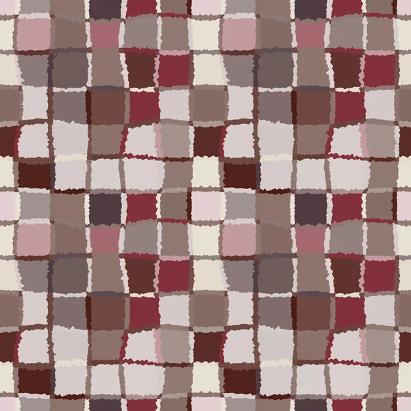 Seamless geometric mosaic checked pattern. Background of woven rectangles and squares. Patchwork, ceramic, tile texture. Cold, pastel, variegated, brown, rose, gray colors. Winter theme. Vector — ストックベクタ