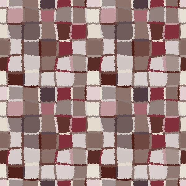 Nahtlose geometrische Mosaik-Karomuster. Hintergrund aus gewebten Rechtecken und Quadraten. Flickwerk, Keramik, Fliesenstruktur. kalt, pastellfarben, bunt, braun, rosa, grau. Winterthema. Vektor — Stockvektor