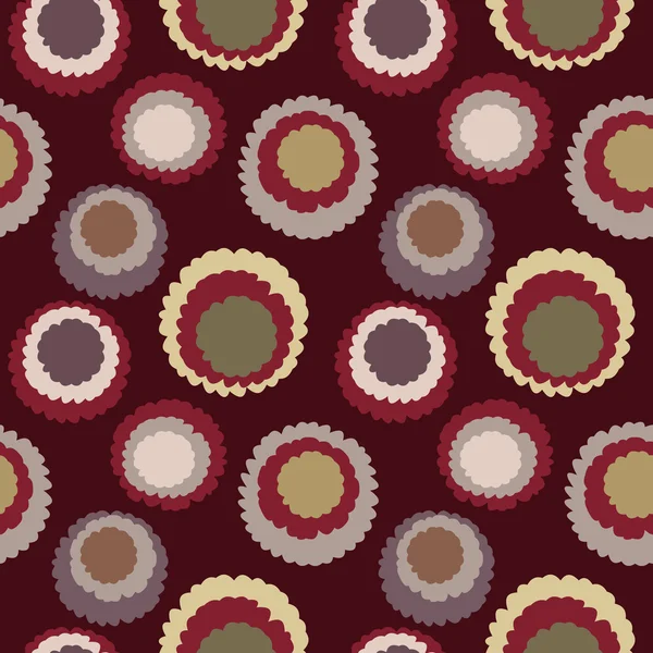 Pois sans couture, texture bigarrée. Motif tache abstrait. Cercles avec effet papier déchiré. Brun, vineux, de couleur jaune. Thème des flocons de maïs au chocolat. Vecteur — Image vectorielle