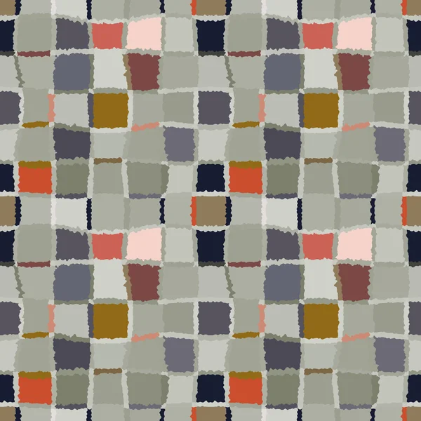 Motivo a mosaico geometrico a quadri senza cuciture. Sfondo di rettangoli intrecciati e quadrati. Patchwork, ceramica, texture di piastrelle. Colori freddi, pastello, variopinto, grigio, verde, arancione. Tema invernale. Vettore — Vettoriale Stock