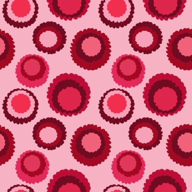 Abstract seamless spotty pattern. Polka dot, motley texture. Circles with torn paper effect. Cold red  colored. Vector