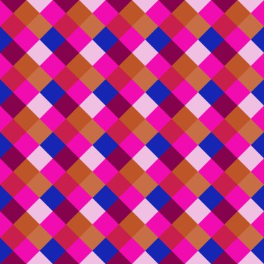 Seamless geometric pattern. Diagonal square, braiding, woven line background. Motley cold, brigth, variegated, baby, festival, clown, kitsch, holiday colored. Rhomb figure texture. Vector