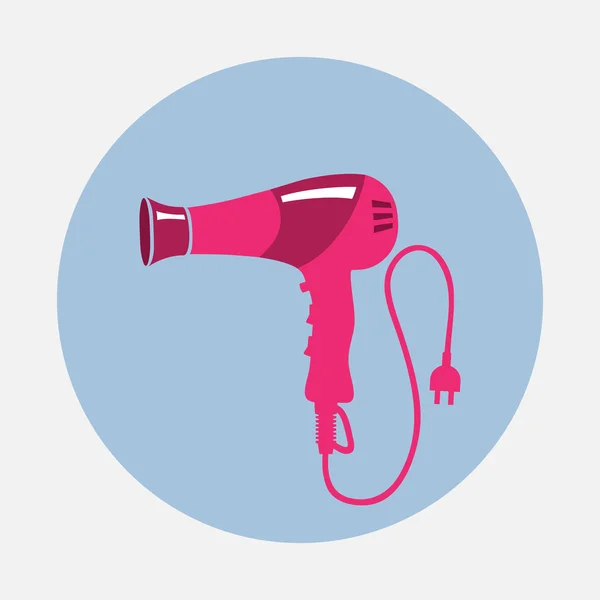 Professional blow hairdryer and two-pin plug icon. Magenta colored sign on gray-blue button background. Round circle symbol. Vector — Διανυσματικό Αρχείο