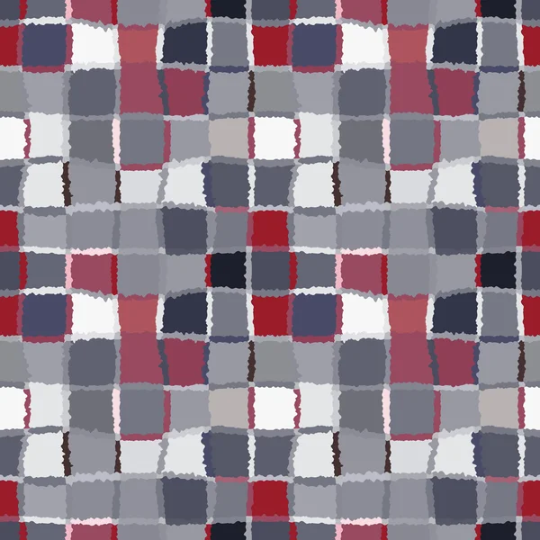 Seamless geometric mosaic checked pattern. Background of woven rectangles and squares. Patchwork, ceramic, tile texture. Cold, pastel, motley, gray, rose, blue, vinous colors. Winter theme. Vector — Stockový vektor