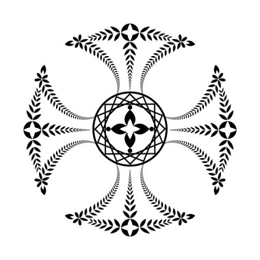 Defne çelengi dövme. Siyah süsleme. Beyaz arka plan üzerinde işareti çapraz. Savunma, barış, zafer sembolü. İzole vektör
