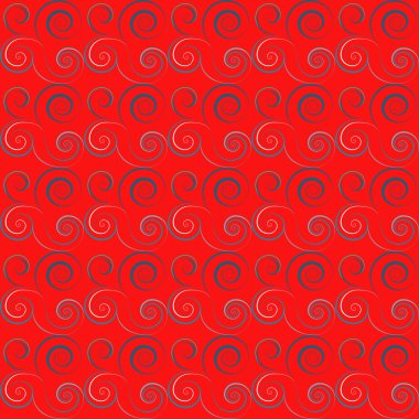 Seamless floral spiral pattern. Twirl lines. Twist abstract ornament on bright background. Red, blue, white colors. Vector illustration