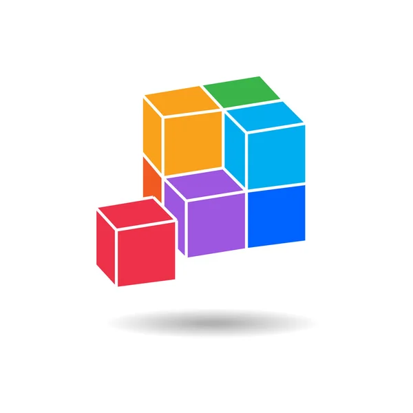 Cube composition icon. Perspective view. Pyramid of five blocks. Association, union, join, building, logo, project, game symbol. Infographic elements. Vector — Stockvector