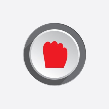Hand tool icon. Grip, take, catch, drag, move symbol symbol. Red sign on round three-dimensional white-gray button. Vector