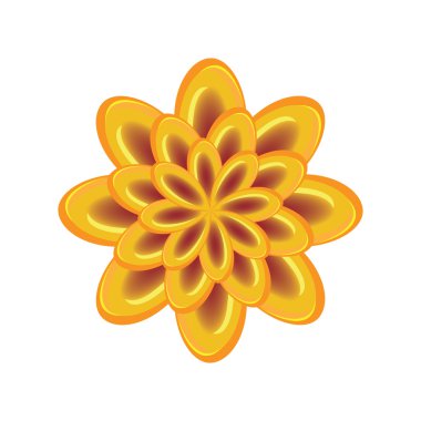 Flower icon. Unusual glass view chrysanthemum. Floral composition. Yellow three-dimensional sign. Vector