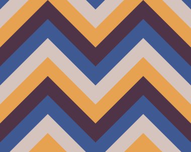 Striped, zigzagging seamless pattern. Zig-zag line texture. Stripy geometric background. Blue, brown, yellow colored. Vector