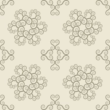 Spiral seamless lace pattern. Vintage texture. Abstract twirl figures of laurel leaves. Green, yellow contrast colored background. Vector