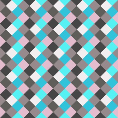Seamless geometric checked pattern. Diagonal square, woven line background. Rhombus texture. Gray, blue colors. Vector