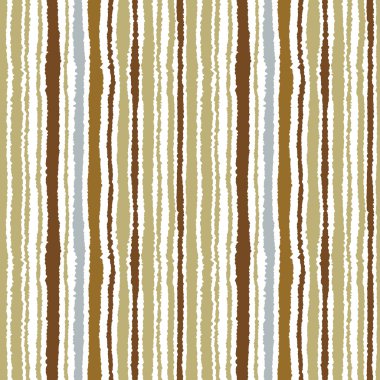 Seamless striped pattern. Vertical narrow lines. Torn paper, shred edge texture. Green, brown, white colored background. Vector