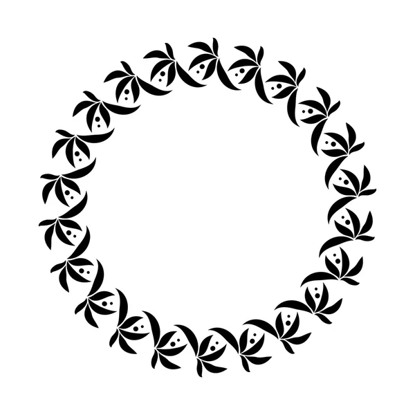 Laurel wreath circle tattoo. Black stylized ornament, leaves with berry sign on white background. Victory, peace, glory symbol. Vector isolated — Stockvector