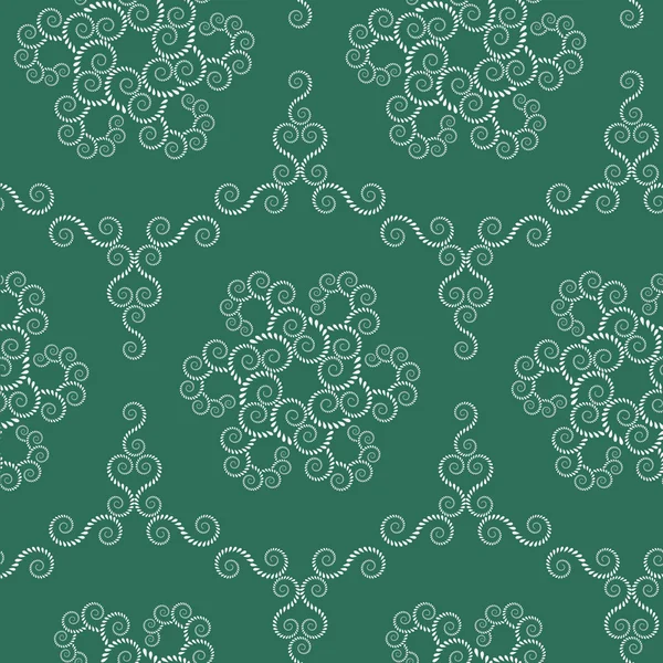 Spiral seamless lace pattern. Vintage texture. Abstract twirl figures of laurel leaves. Green, gray, contrast colored background. Vector — Διανυσματικό Αρχείο