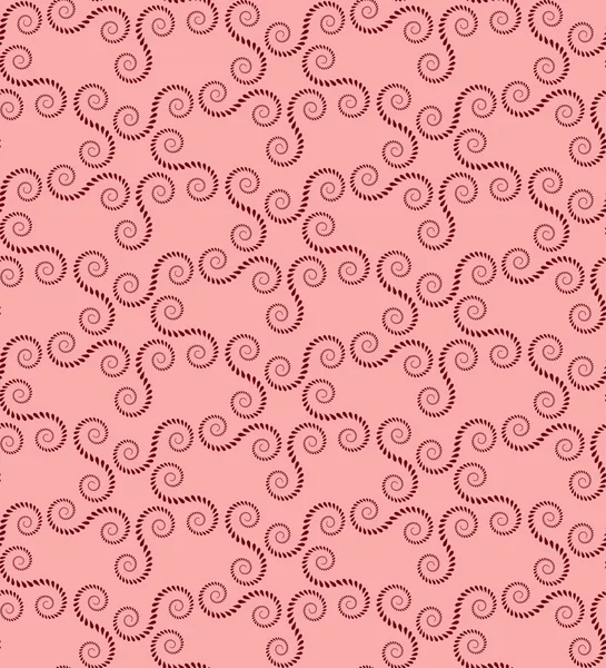 Padrão de renda sem costura espiral. Textura vintage. Figuras de giro abstratas de folhas de louro. Vinous, rosa, contraste fundo colorido. Vetor — Vetor de Stock