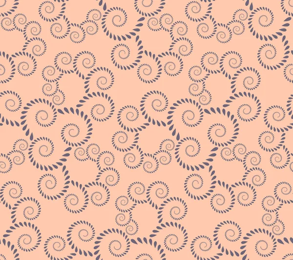 Spiralnahtloses Spitzenmuster. Vintage Textur. abstrakte Wirbelfiguren aus Lorbeerblättern. rosa, lila kontrastfarbener Hintergrund. Vektor — Stockvektor