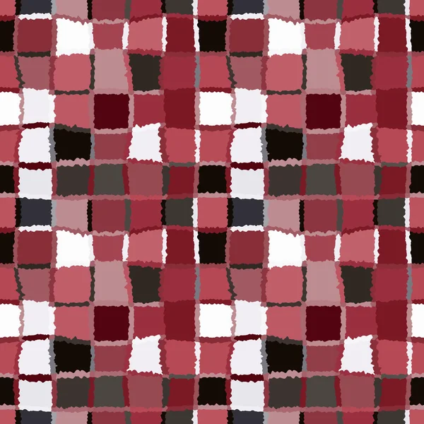 Seamless geometric mosaic checked pattern. Background of rectangles and squares. Patchwork, ceramic, tile texture. Cold brown, gray, vinous, white colors. Winter theme. Vector — ストックベクタ