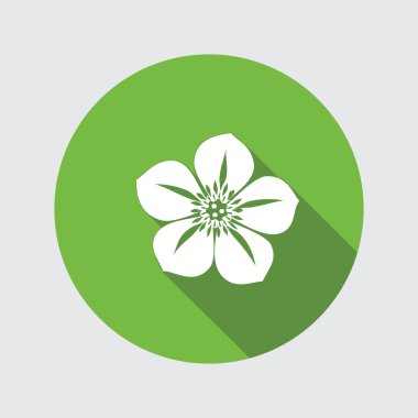 Karaca ot, Caltha çiçek simgeler. Bahar çiçek sembolü. Yuvarlak daire uzun gölge ile düz simgesi. Vektör