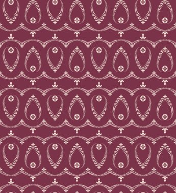 Religion seamless pattern. Laurel wreath, lace view texture with cross. Ceremonial, funeral background. Swirl stylized ornament. Vinous, rose contrast colored. Vector