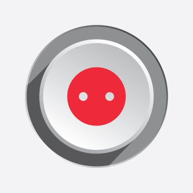 Electric socket base icon. Power energy symbol. Red sign on round three-dimensional white-gray button. Vector