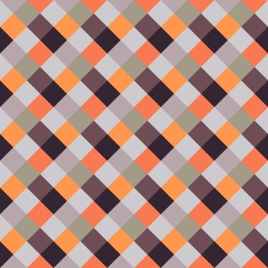 Seamless geometric checked pattern. Diagonal square, woven line background. Rhombus texture. Brown, orange, gray colors. Vector