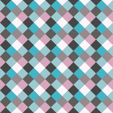 Seamless geometric checked pattern. Diagonal square, woven line background. Rhombus, patchwork texture. Blue, gray, rose, sea, soft colored. Winter, homosexual theme. Vector